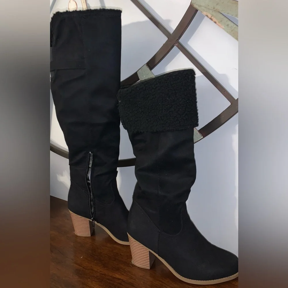 SUGAR OTK (Over the Knee) Slouchy Heeled Black Boots